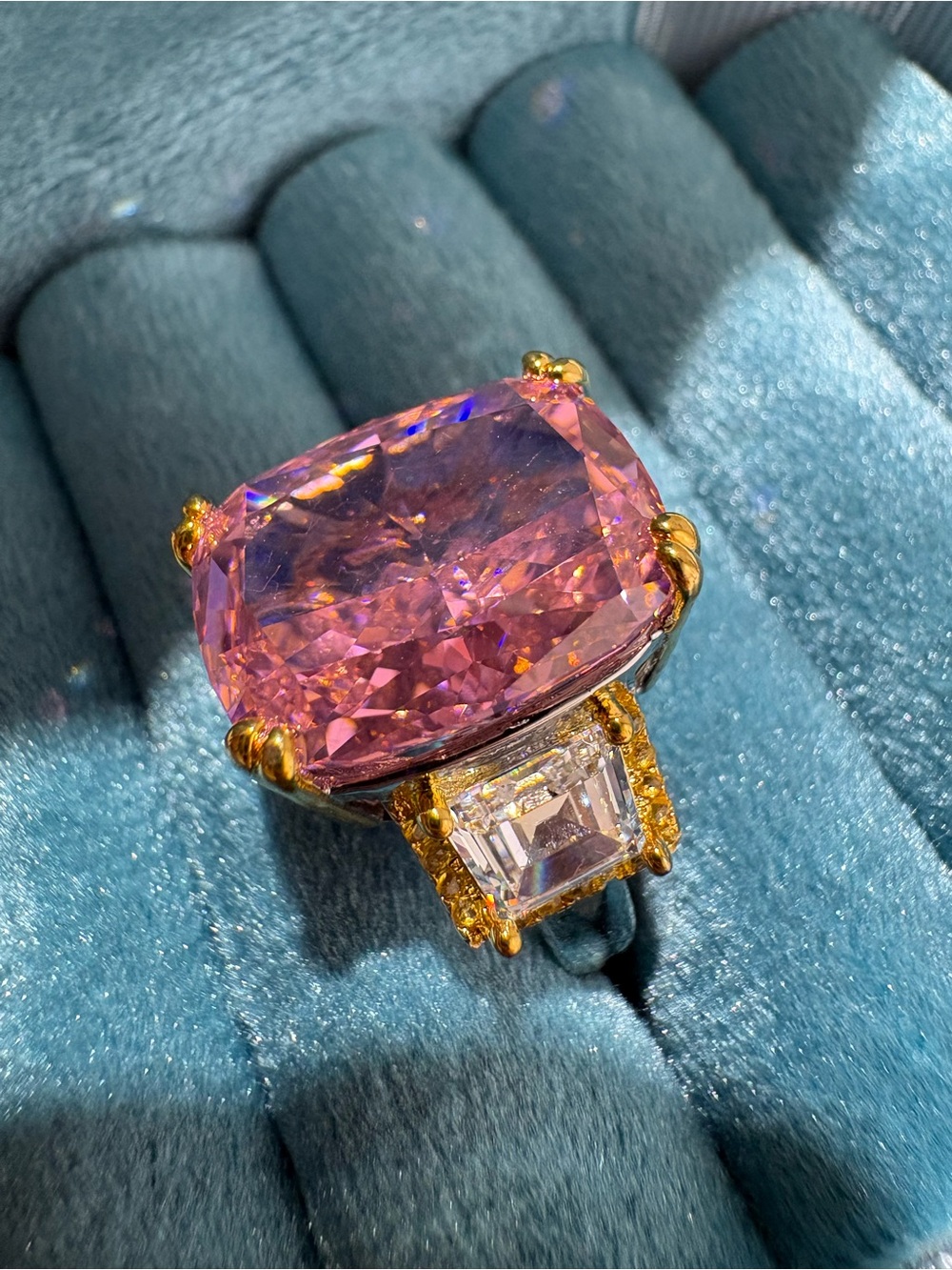 Elegant Pink High Carbon Diamond Open Ring